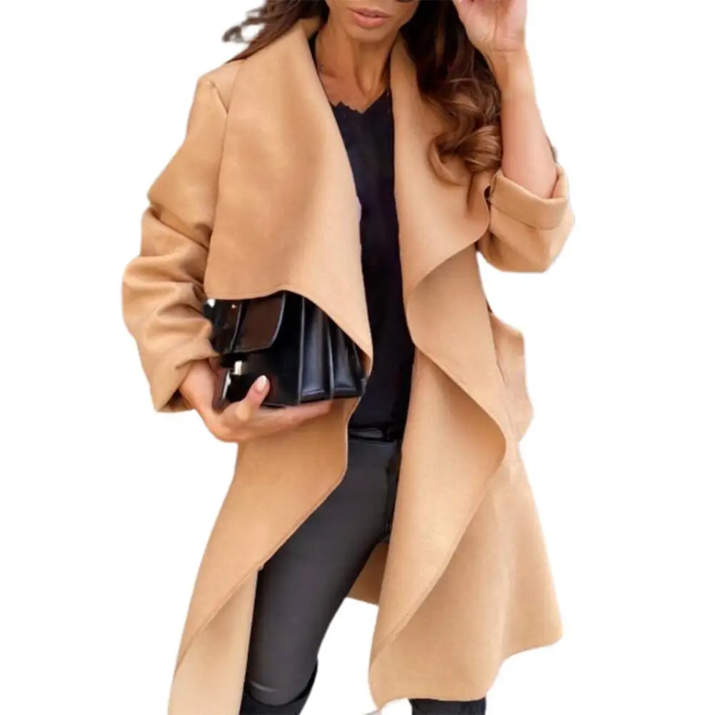 

Женское шерстяное длинное пальто в стиле оверсайз, однотонная Толстая куртка средней длины с большими лацканами, одежда для офиса, Осень-зи...