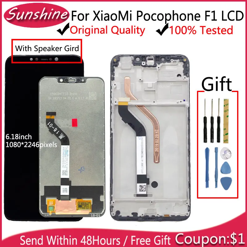 ЖК дисплей 6 18 дюйма для XiaoMi Pocophone F1/poco F1 с сенсорным сенсором в сборе LCD|Экраны