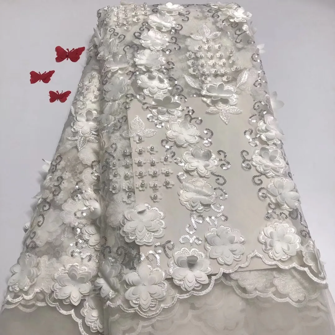 

2021 Fashion French Lace Fabric High Quality African Tulle Embroidered flower transparent net Lace Fabric For Wedding RF28