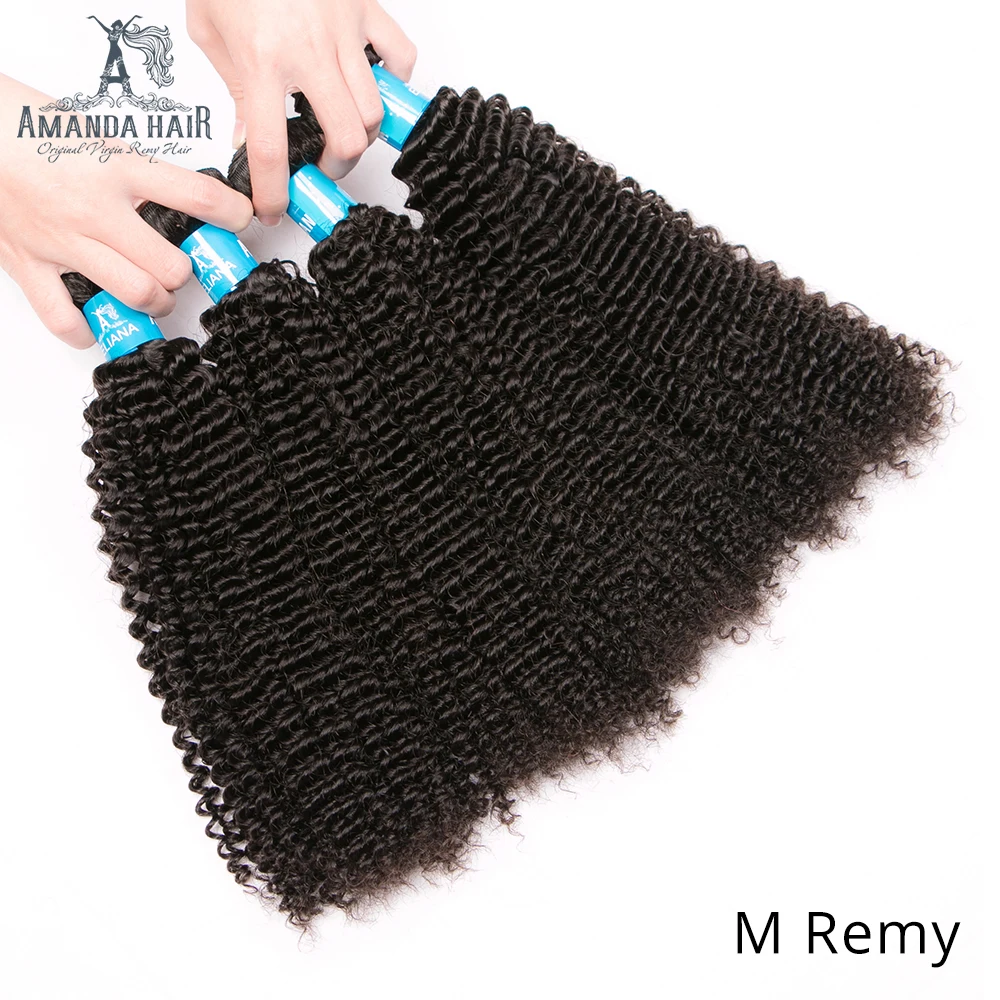 Аманда 3 пряди бразильские кудрявые волосы remy с закрытием 130% плотность натуральный цвет человеческие волосы плетение с закрытием