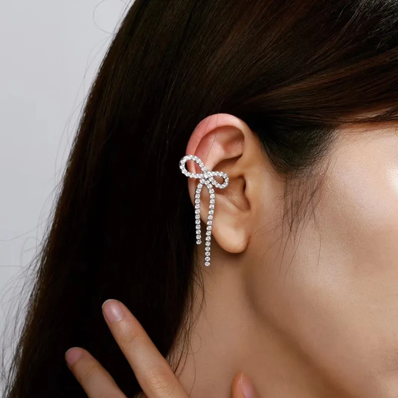 

100% Серебро 925 ювелирные изделия элегантные серьги-клипсы с бантом для девочек серьги с высокоуглеродистыми бриллиантами для вечеринки Роск...