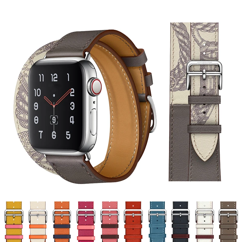 Кожаный ремешок для Apple Watch Series 5 4 40 мм 44 iWatch3 38 42 серия двойной тур кольцо