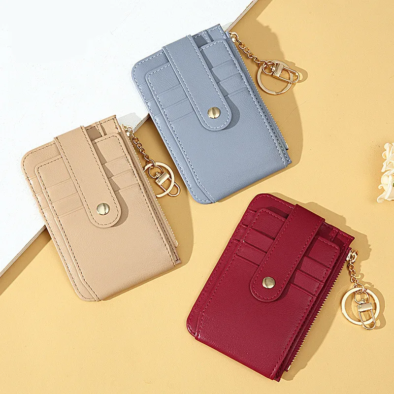 

Women's Men's Zipper Business Credit Card Holder Cover PU Leather Small Wallets Short Coin Purses with Keychain Money Bag Clip