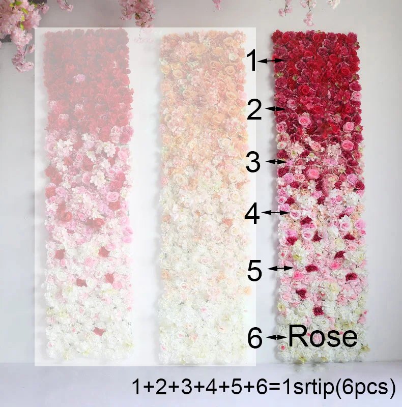 6pcs Gradient rose 6 шт. 60x40 см цветок стены Свадебные украшения Искусственные розы шелк Гортензия дорога свинец свадебная АРКА декорации - Цвет: 6pcs Gradient rose