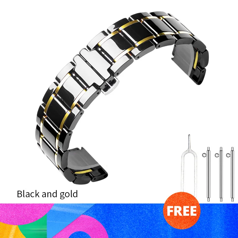 20 мм 22 мм керамический браслет для samsung gear S3 Frontier для samsung Galaxy watch 46 мм 42 мм gear Sport band S2 Classic Watch Link - Цвет: Black and gold