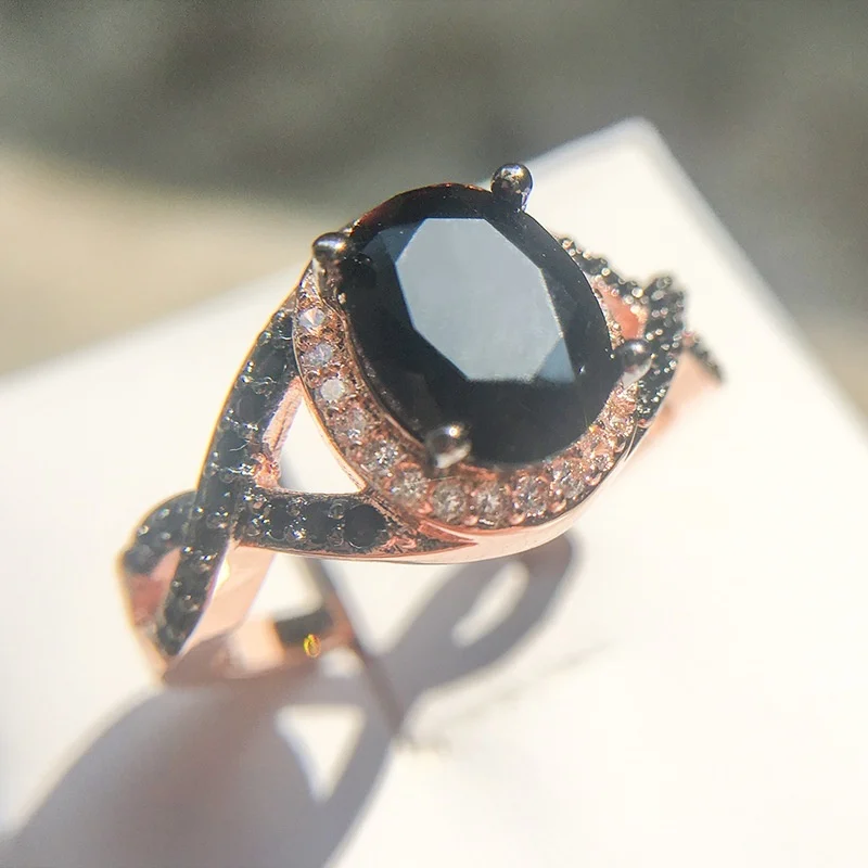 FDLK простой геометрический рисунок Черные стразы циркон кольцо мода ювелирные