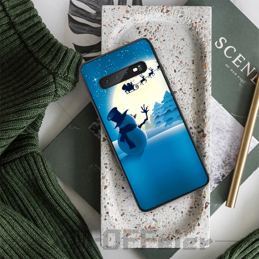 Reayou Cartoon Christmas Deer &amp Snowman Black Phone Cover for Samsung S9 plus S5 S6 edge S7 S8 S10 E | Мобильные телефоны и