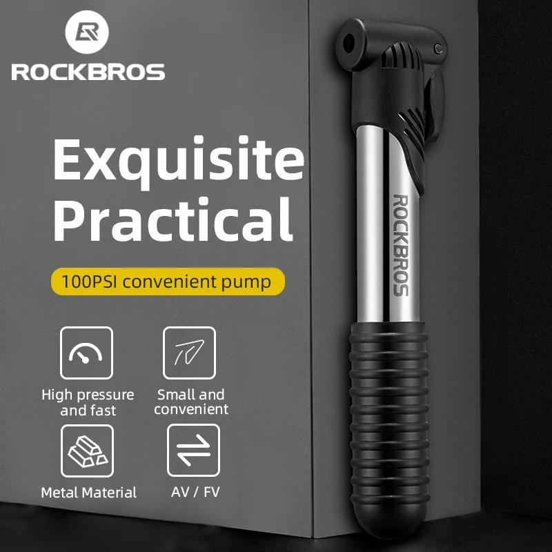 

ROCKBROS Bicycle Pump 100PSI FV AV Gas Nozzle Bike Pump MTB Road Portable Air Inflator Stainless Alloy Cycling Accessories