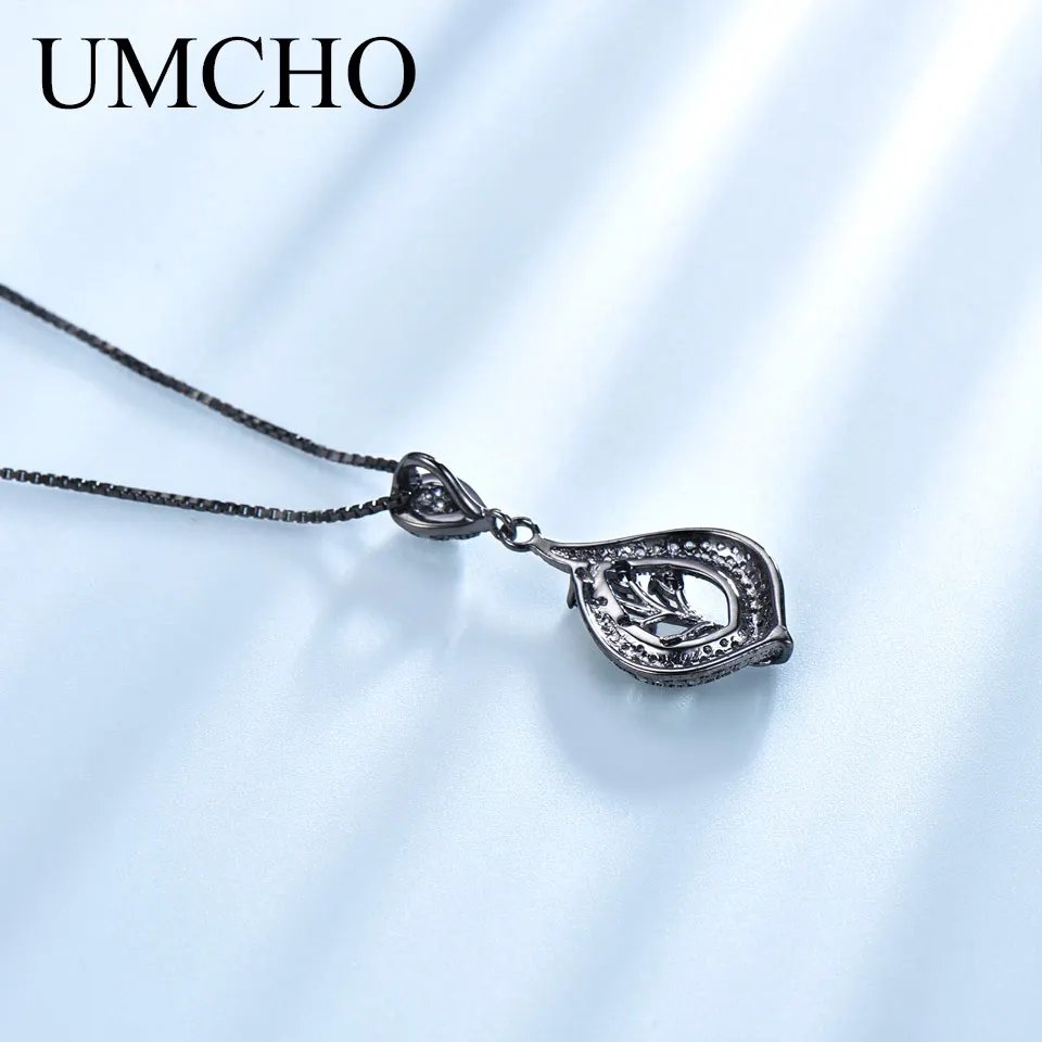 UMCHO Твердые 925 пробы Серебряный лист черный кулон ожерелье драгоценный камень для девочки подарок ювелирные украшения