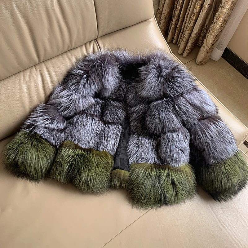 

real silver fox ladies jacket women natural fur coat