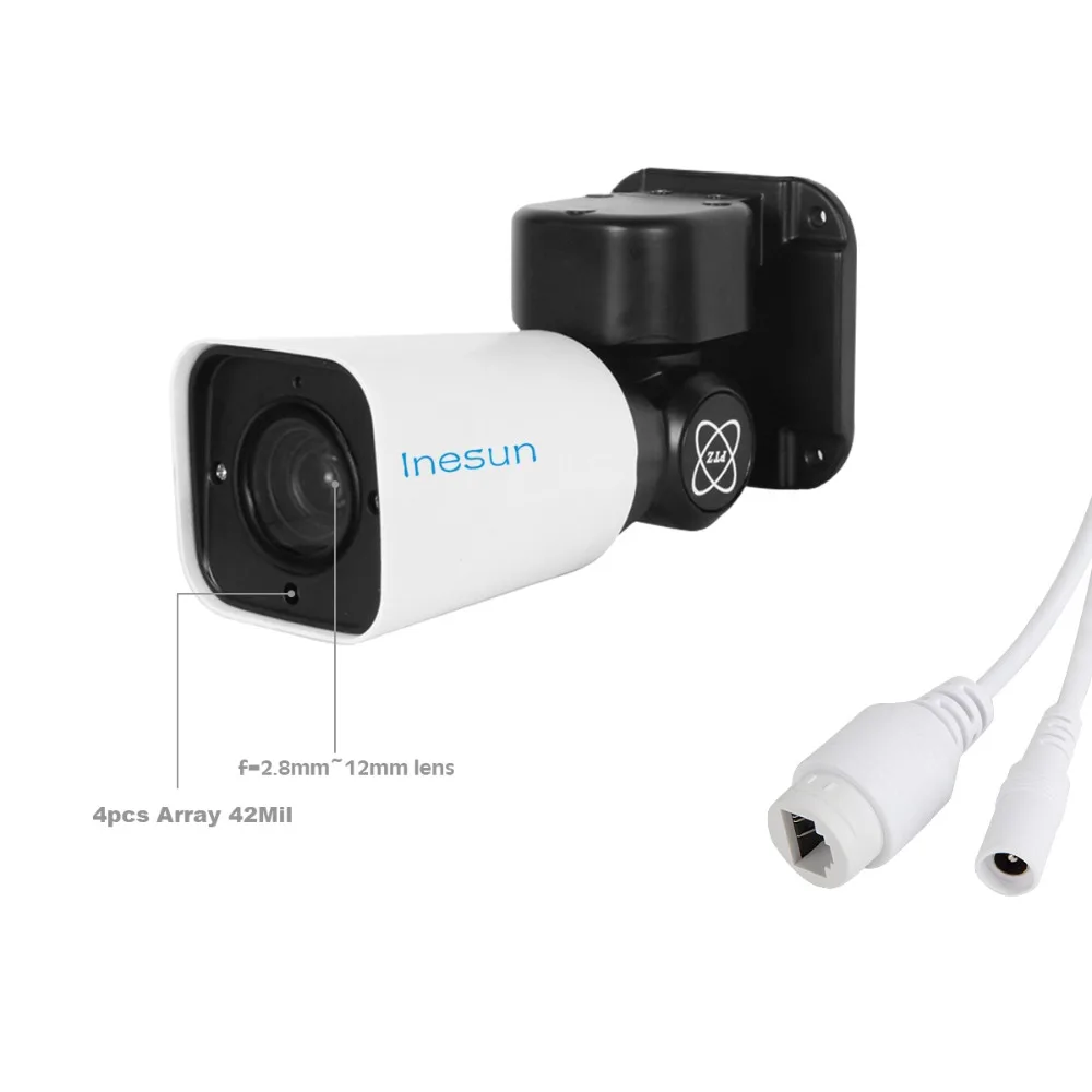 Inesun Открытый PoE PTZ IP камера безопасности 5MP супер HD 2592x1944P 4X оптический зум PTZ камера 120ftIR совместима с 48 В POE NVR