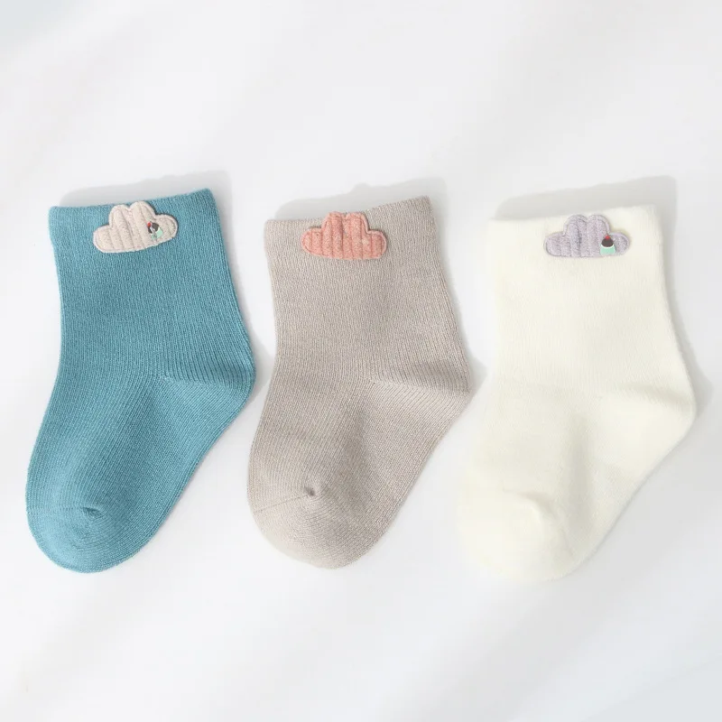 Calcetines de algod&oacute;n para ni&ntilde;os y ni&ntilde;as, medias de colores s&oacute;lidos para reci&eacute;n nacidos, primavera y verano, 3 par/lote-3