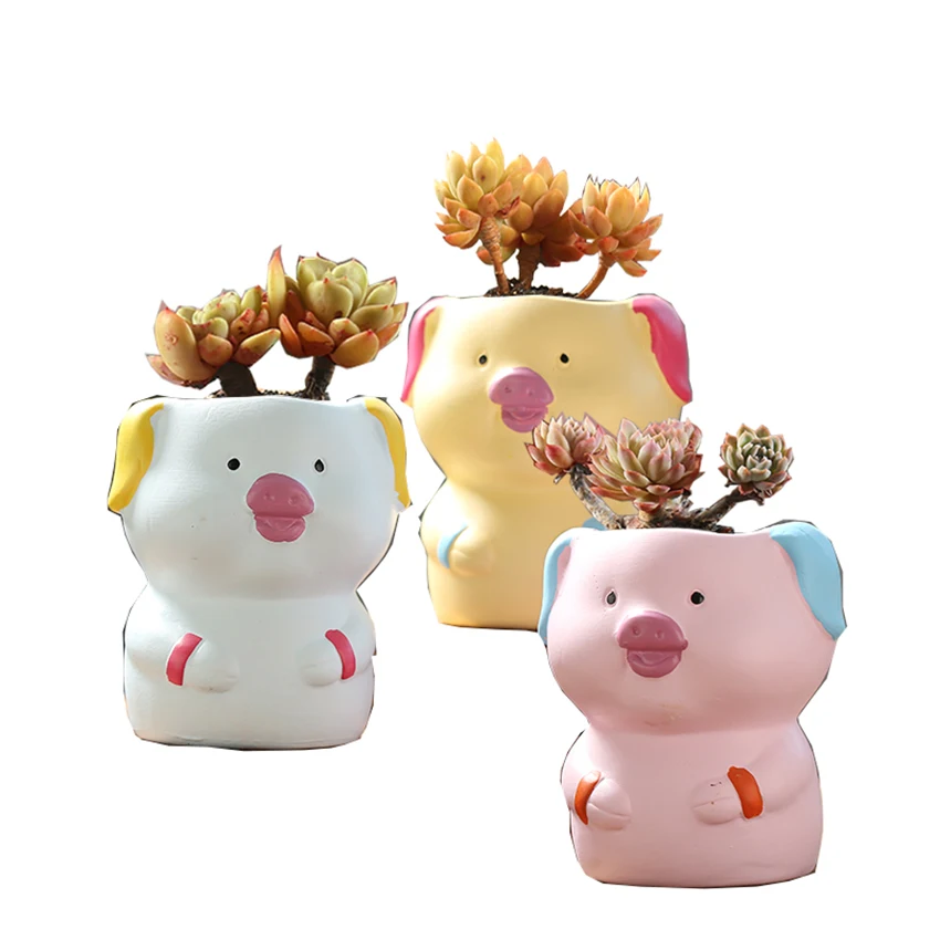 

Creative Succulent Flower Pot Personality Breathable Cartoon Piggy Stoneware Hand-painted Small Lao Pile Ceramic Flower Pot