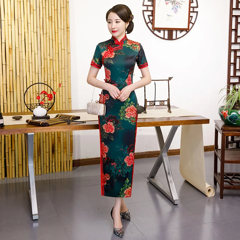 Весенняя Новинка китайское традиционное женское вискозное Ципао мандарин