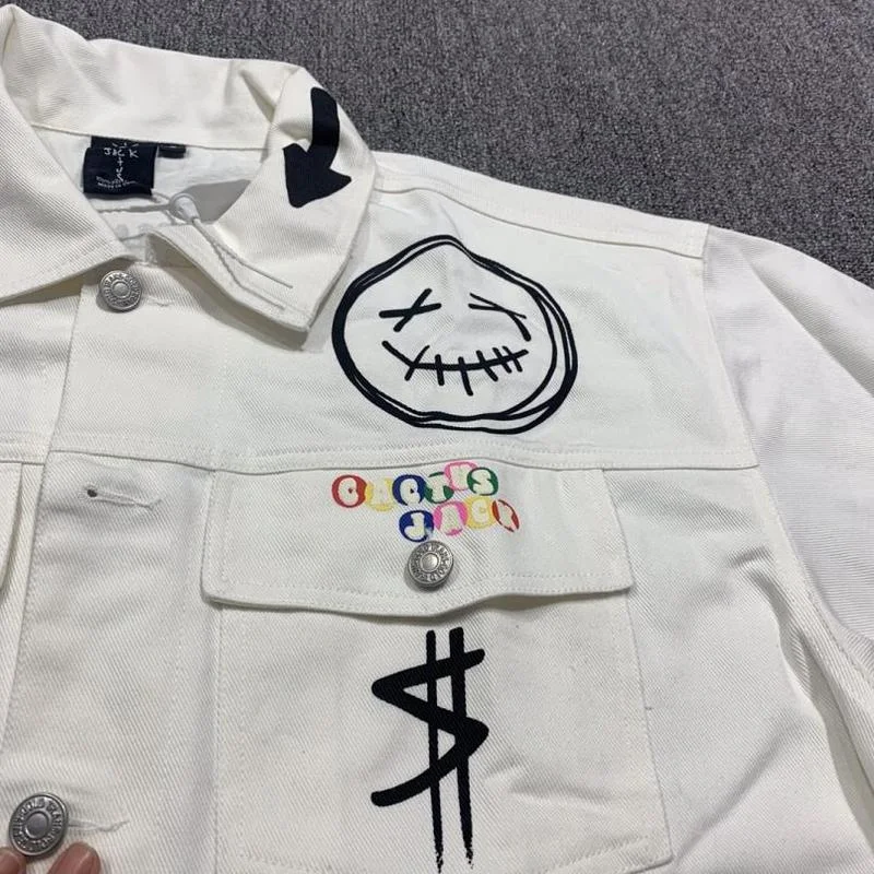 

printing Smiling 21SS denim oversized long sleeve Cactus Jack coat demon slayer goth TRAVIS SCOTT jacket