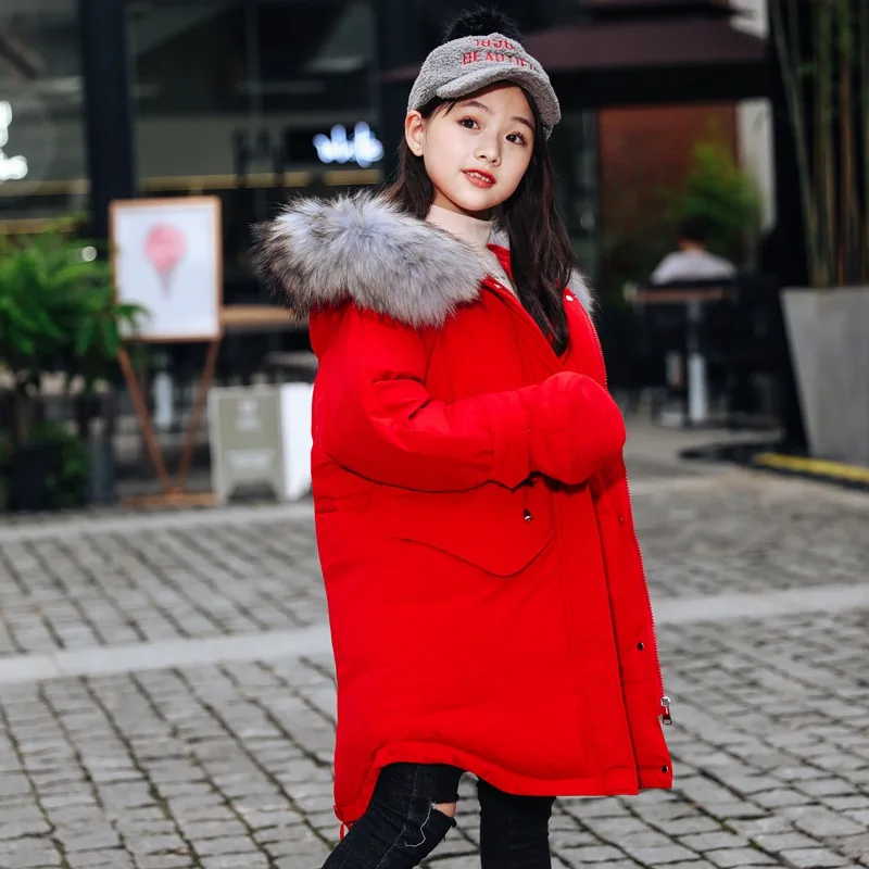 Коллекция 2019 года модные зимние пуховики для девочек с перчатками длинные модели
