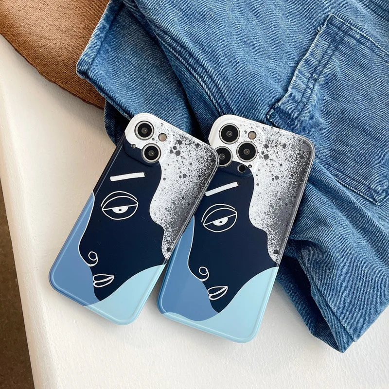 

Abstract Line Human Face Phone Case for Iphone XS Max XR X 11 12 13 Pro Max 8 7 Plus Fashion Trendy Matte Soft TPU Back Cover