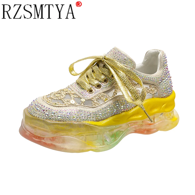 Женские кроссовки на платформе прозрачные блестящие для бега | Обувь