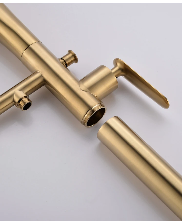 

Luxuary Brass Brushed Gold Floor Mounted Bathtub Faucet Freestanding Tub Filter Mixer Taps Handheld Shower LA002