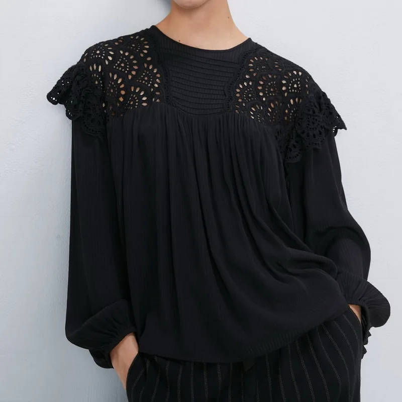 Новое поступление кружевные лоскутные рубашки с вышивкой Осенние Пуловеры