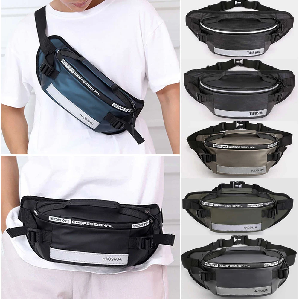 

Men Women Waist Bag Large Capacity Reflective Stripe Waterproof Wearproof Pouch Bags Fanny Pack Fashion Fitness Bags
