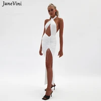 janevini women white sexy halter bodycon dresses backless side split club party sleeveless fashion solid dress summer streetwear