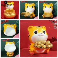 2022 tiger lucky cat figurines money box table tray snack food candy jar chinese new year home car desktop ornament decoration