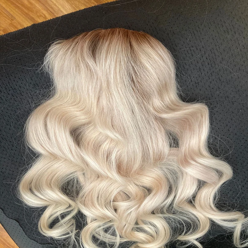 ombre Blonde 613 Topper Wave Virgin Blonde Remy Human Hair Breathable Mono Net With Clip In Hair Toupee For Women Customed images - 6