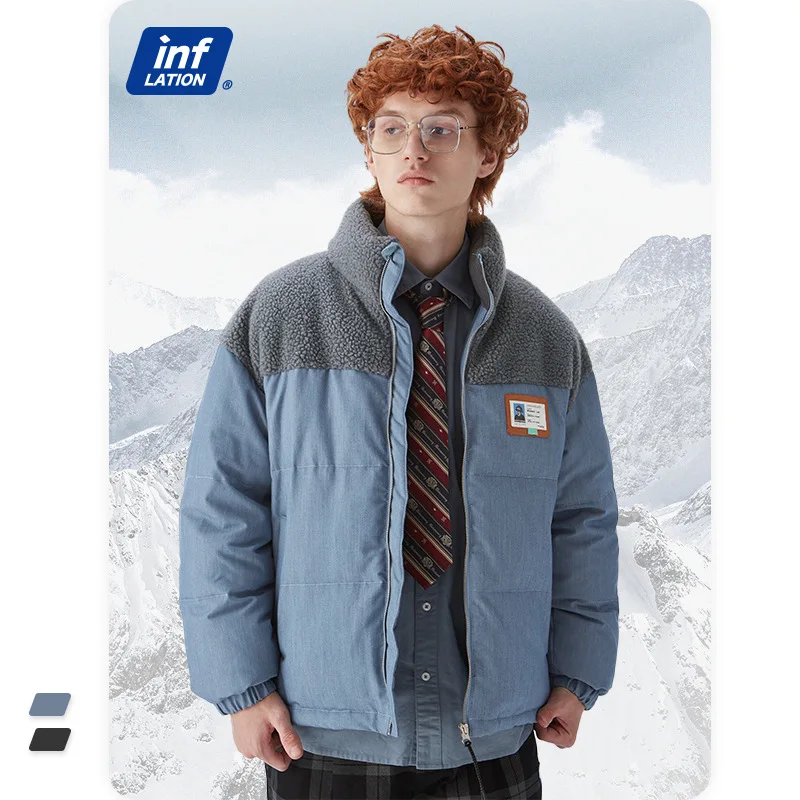 

INF Men's Clothing 2021 Autumn And Winter New Products 70 Velvet High-quality Down Jacket Lamb Velvet Stitching Denim Thick Coat