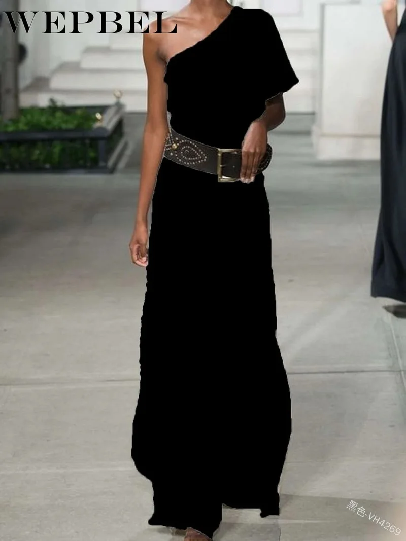 

WEPBEL Wide Leg Long Trousers Pant Women Summer Clubwear Playsuit Jumpsuit Solid One Shoulder