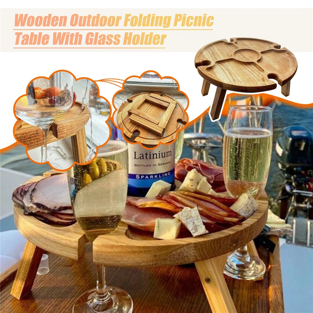 

Original Wooden Outdoor Tables Folding Picnic-table With Glass Holder 2 In 1 Wine Glass Rack Outdoor Wine Table Wood Table