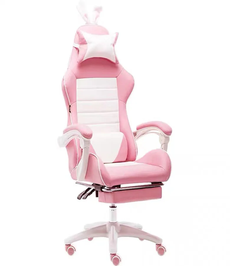 

Kawaii Pink Gaming Chair Ergonomic Racing Style Recliner with Lumbar Support Computer Chair for Gamer Girls Lift Swivel Synthet