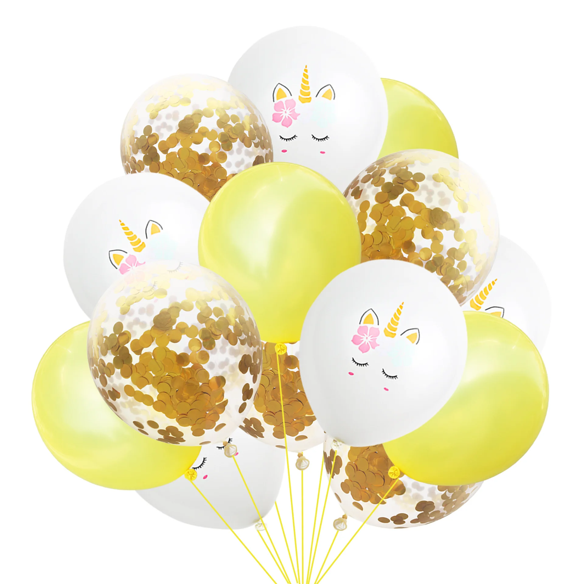 Gold Confetti Yellow 15 шт./лот 12 дюймов Единорог розовое золото блесток воздушный шар костюм День рождения украшения воздушный шар набор Единорог вечерние принадлежности - Цвет: Gold Confetti Yellow