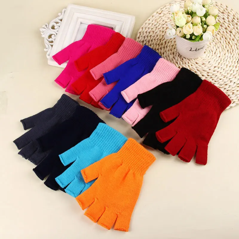 

1 Pair Unisex Knitted Solid Stretch Elastic Warm Half Finger Fingerless Gloves Men Women Glove for Winter Warm Unisex Gloves