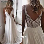 Длинное шифоновое пляжное свадебное платье в стиле бохо, простое белое платье невесты трапециевидной формы с V-образным вырезом, платье на молнии для свадьбы и вечеринки, лето, Vestido De Noiva