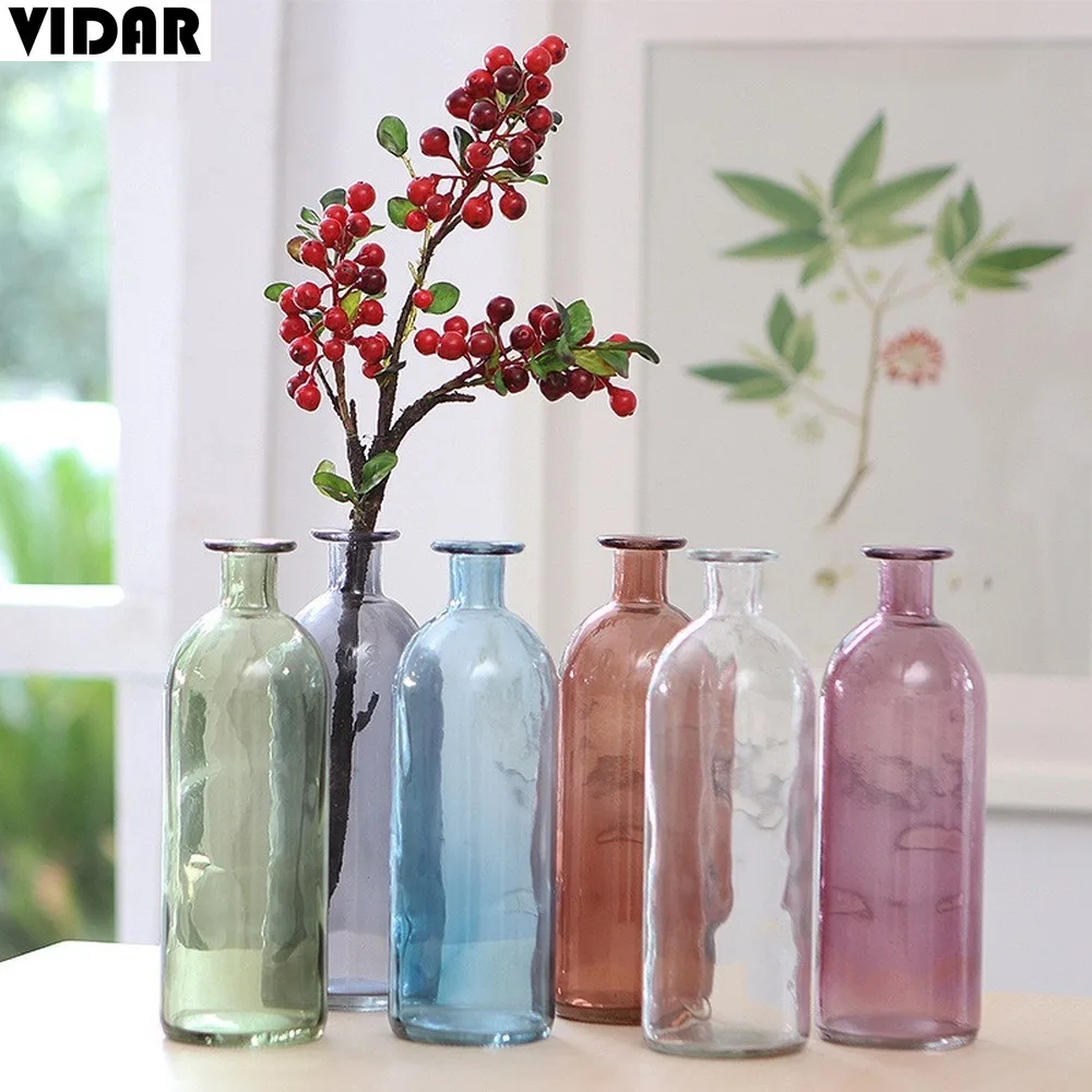 Прозрачная маленькая ваза VIDAR для цветового оформления в жилой комнате, творческое украшение дома, многоцветная.