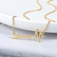 zciti personalized heartbeat name necklace stainless steel customized nameplate necklaces for holiday gift for women