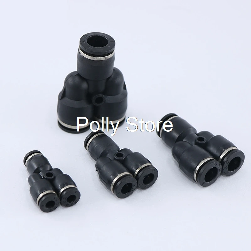 

1PC Black 3 Way Port Y Shape Air Pneumatic 4 6 8 10 12mm OD Hose Tube Gas Plastic Pipe Quick Fitting Connectors