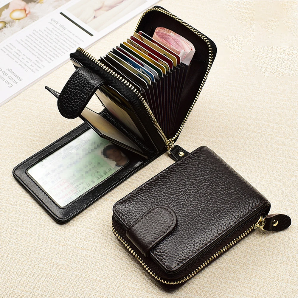 

1pcs Fashion Unisex Business Leather Wallet Id Credit Card Holder Name Cards Case Pocket Organizer Zipper Organ Wallet Coin Bag