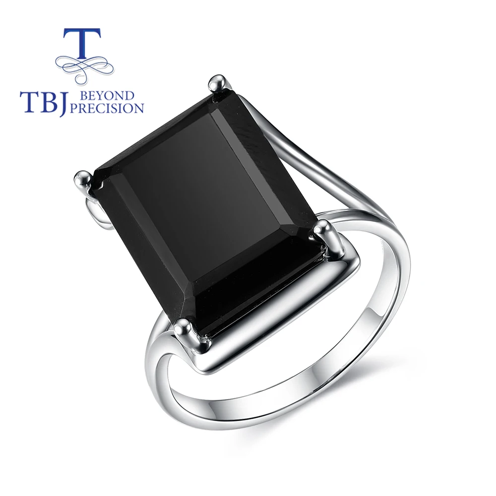 

TBJ, New classic design natural black spinel big gemstone oct 12*16mm ring 925 sterling silver Simple women's fine jewelry