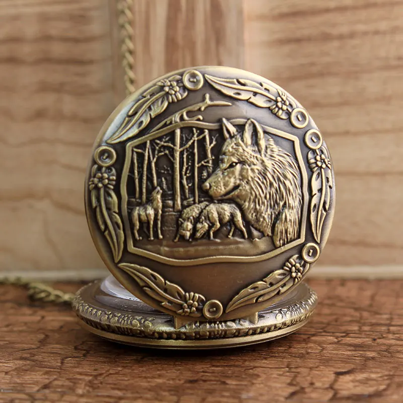 Bronze wolf Ретро Бронзовый Волк полые Дизайн кварцевые карманные часы мужские и женские ожерелье подвеска брелок цепь стимпанк карманные часы дропшиппинг - Цвет: Bronze wolf