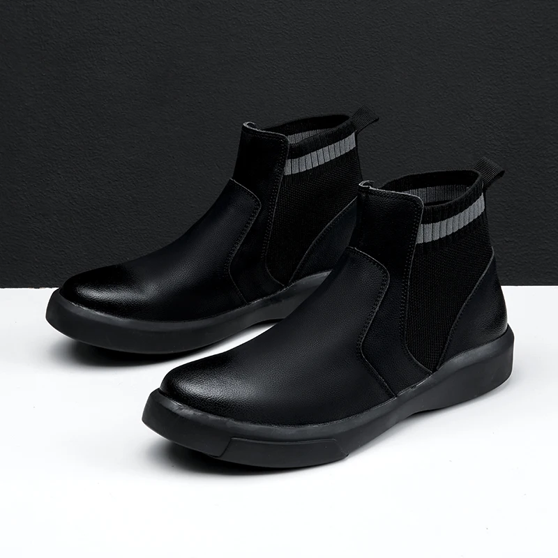 Мужские зимние ботинки челси 2020 черные из спилка мужская обувь теплые с Плюшевым