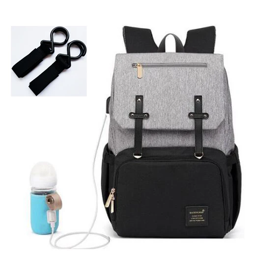 black grey USB Водонепроницаемый рюкзак для детских колясок, пеленок для мам, подгузник для мам, для женщин, для путешествий, для младенцев, многофункциональная Детская сумка, изоляционная сумка для кормления - Цвет: black grey