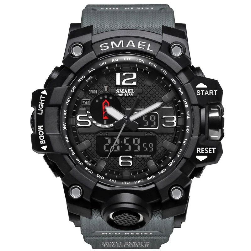 1545 Gray Black SMAEL брендовые Модные мужские спортивные часы Мужские Аналоговые кварцевые часы военные часы мужские S Shock часы мужские 1545 relogios masculino - Цвет: 1545 Gray Black