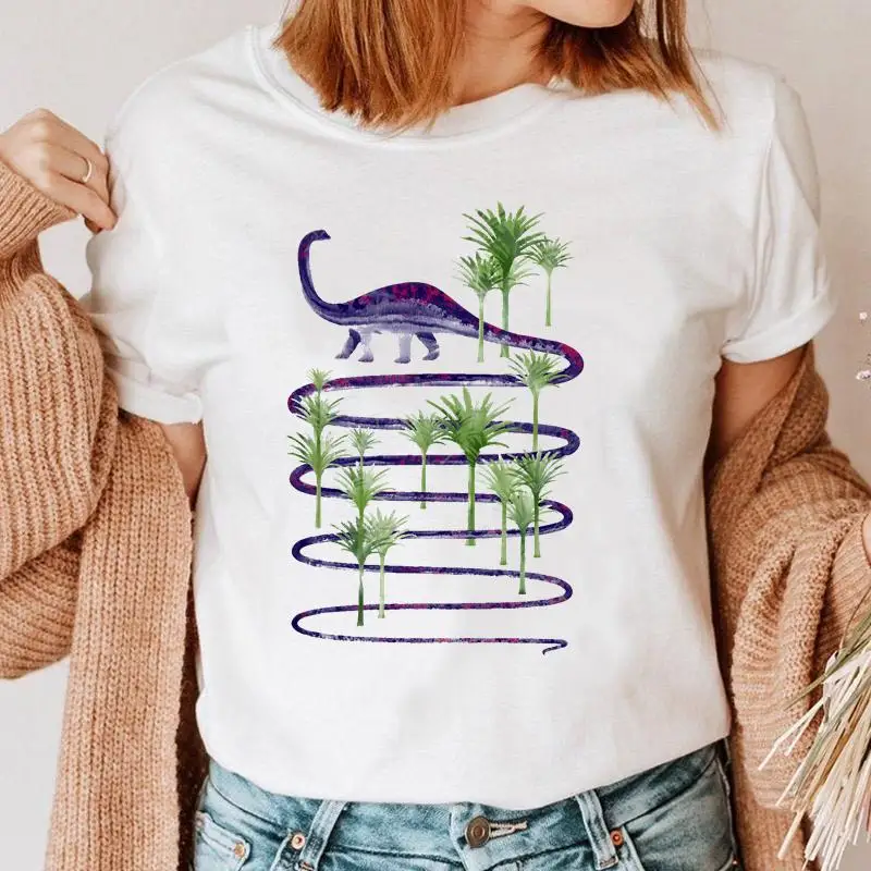 

Футболка женская с принтом, забавная одежда с коротким рукавом, с рисунком динозавра, мультяшный Графический Топ, на лето