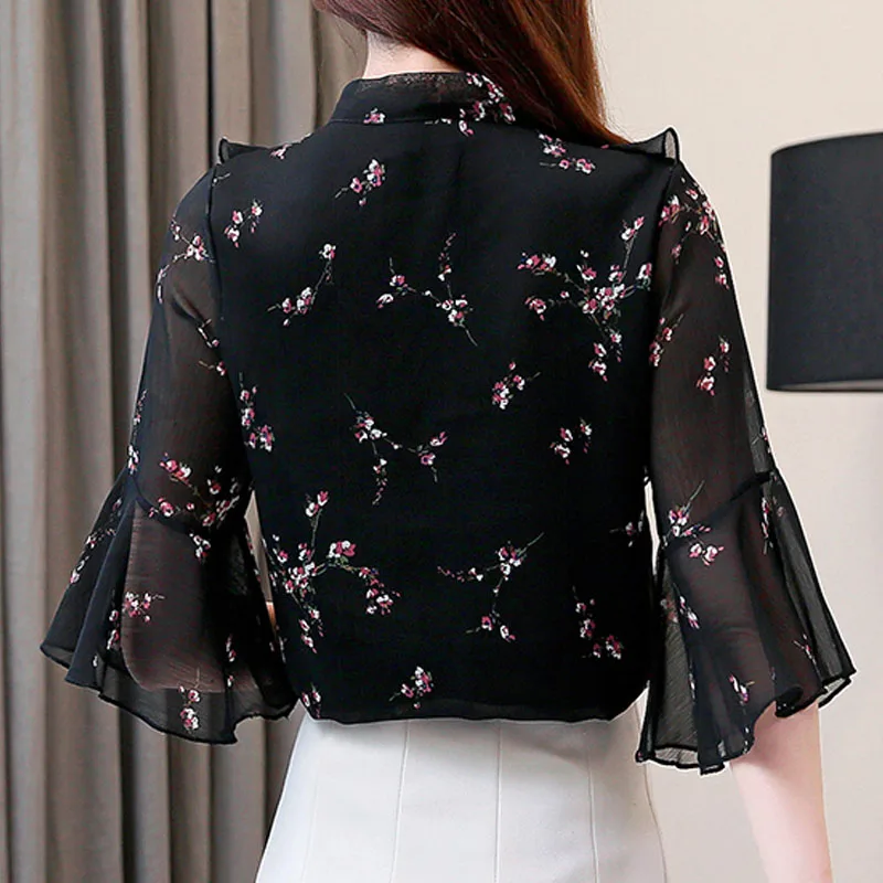 Blusas mujer de moda 2020 женская блузка женские Топы рубашка шифоновая цветочная одежда