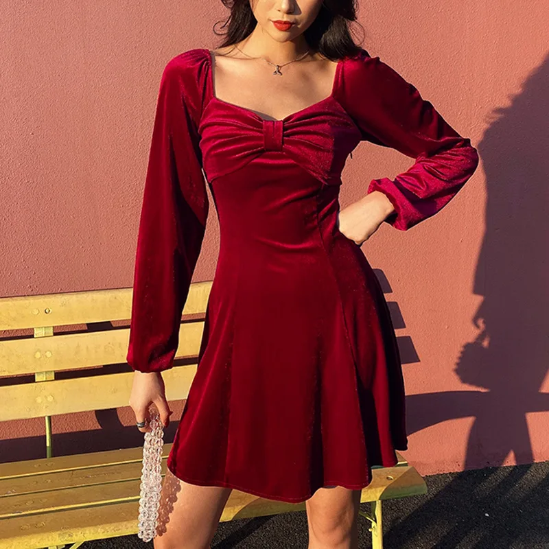 Новое корейское дамское приталенное бархатное платье трапециевидной формы с
