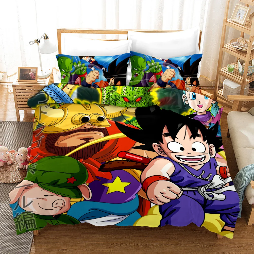 Комплект постельного белья с 3D рисунком, с принтом Dragon Ball, детская кровать для взрослых, набор пододеяльников, набор пододеяльников, двуспальный размер, наволочки, одеяло, постельное белье