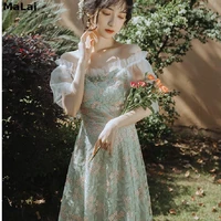 kawaii dress summer women classical midi ruffled collar floral embroidery chic short sleeve mesh fairycore party lolita dresses