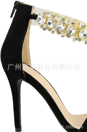 

Solid color one line buckle diamond sexy party High Heel Sandals